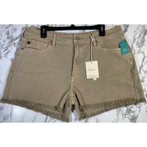 KanCan Womens High Rise Curvy Shorts Size 32 Frayed Hem Khaki